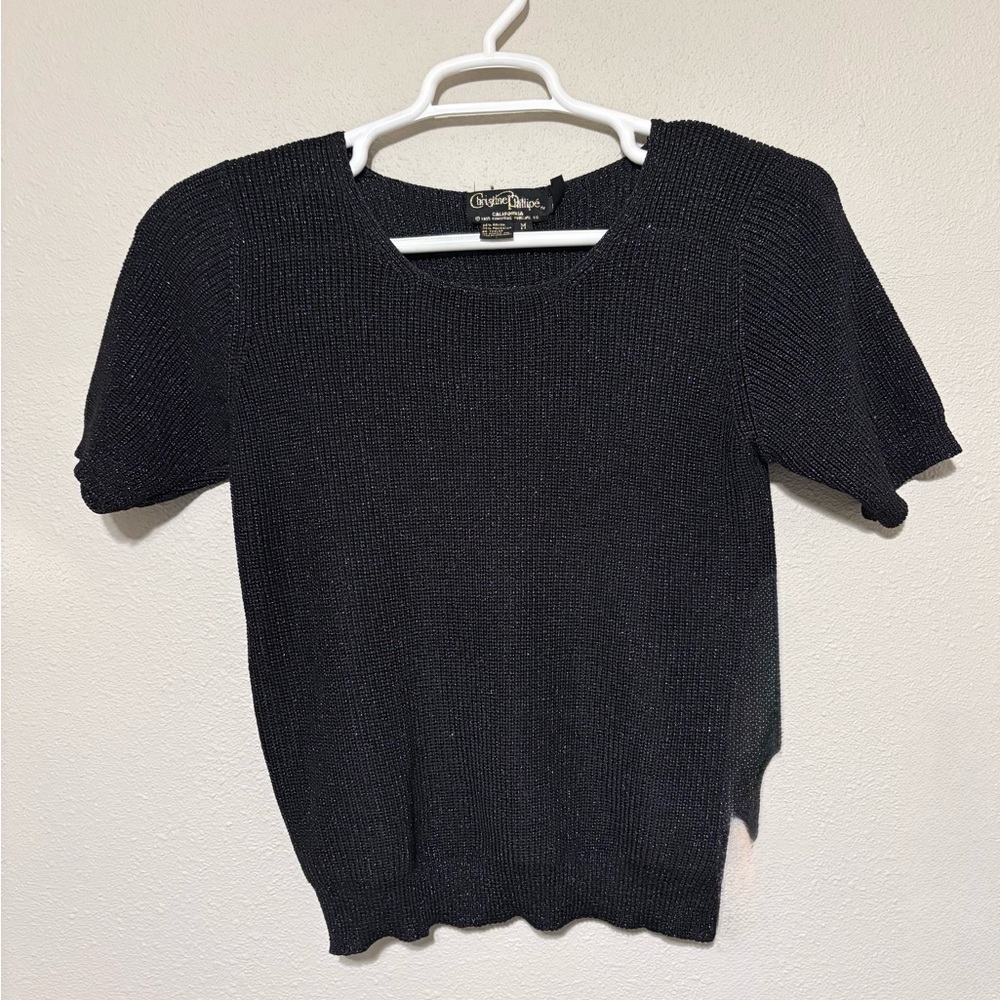 Cristine Phillipe Shimmery Short Sleeve Knit Top